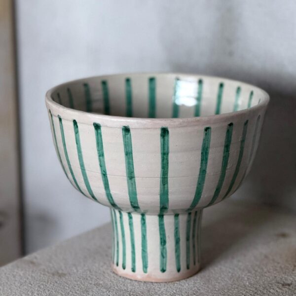 Lyon Kruka på fot - Fez Keramik Grönturkos och beige/vit