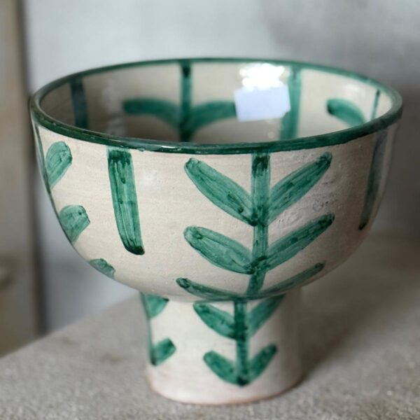 Lyon Kruka på fot - Fez Keramik Grönturkos och beige/vit