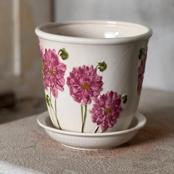 Kruka Dahlia - Beige, cerise och grön, 16x16cm